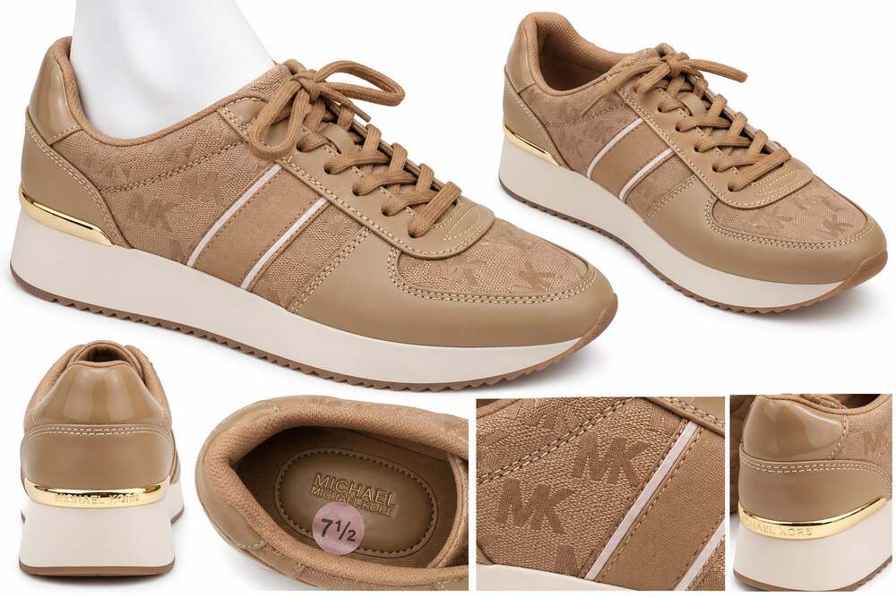 MICHAEL KORS WOMEN’S MONOGRAM SNEAKERS – TAN / CREAM | SIZE 7.5